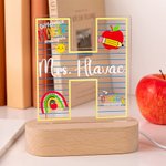 Personalized Difference Maker Apple Pencil Initial LED Night Light with Name and Wooden Base Teacher's Day Appreciation Birthday Gift for Teacher