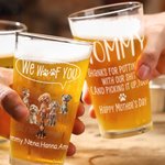 Personalized We Woof You 3D Cartoon 1-6 Dogs 16 oz Clear Beer Glass with Name and Text Father's Day Birthday Gift for Dog Dad Mom Dog Lover