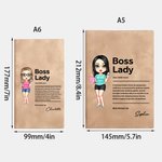 Gepersonaliseerd Cartoon Baasdame A5 A6 Leren Gelinieerd Notitieboekje met Naam Verjaardagsgeschenk voor Vrouwelijke Baas Manager