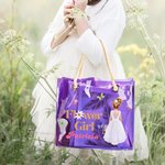 Personalized Cartoon Flower Girls Multicolour Waterproof Clear Tote Bag with Name Birth Flower Basket Bridal Shower Wedding Gift For Flower Girls