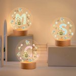 Personalized Classic Winnie the Pooh Acrylic LED Night Light with Wooden Base and Name Nursery Room Decor Birthday Gift for Boys Girls