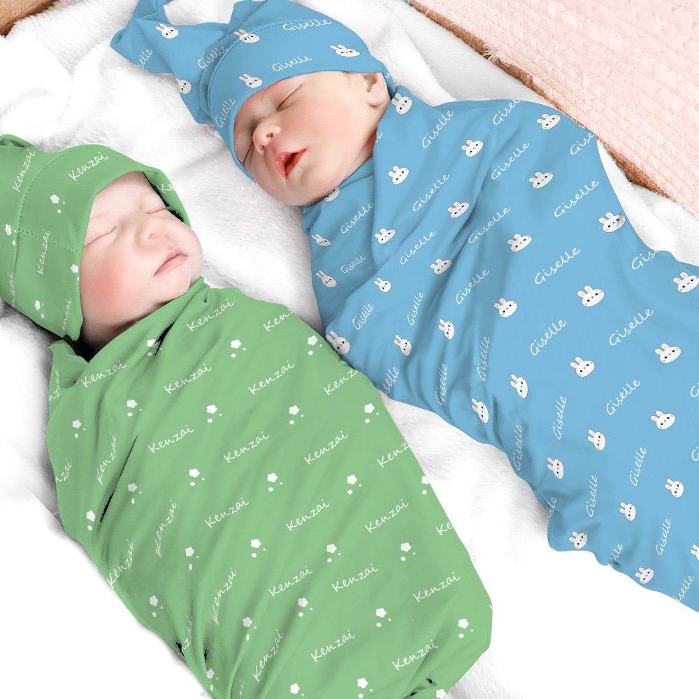 Personalizzato Multicolore Calcio Cuore Carino Animale Morbido Swaddle e Cappello Nodo con Nome