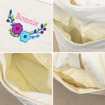 Bolsa de viaje personalizada con lazo floral, nombre bordado y correa elástica Accesorio de fitness Regalo de cumpleaños para mujeres amantes del yoga