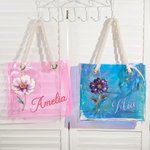Personalized Birth Flower Neon Laser Clear Tote Bag with Name Birthday Mother's Day Gift for Women
