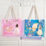 Personalized Cartoon Flower Girls Multicolour Waterproof Clear Tote Bag with Name Birth Flower Basket Bridal Shower Wedding Gift For Flower Girls