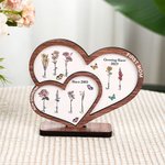 Henkilökohtainen First Mom Now Grandma Sydämen muotoinen kaksikerroksinen puinen merkki syntymän kukka ja nimi Äitienpäivä syntymäpäivälahja äidille isoäidille isoäidille