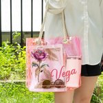 Personalized Birth Flower Neon Laser Clear Tote Bag with Name Birthday Mother's Day Gift for Women