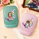 Personalised Watercolour Stave Musical Note Cartoon Character Leather Jewellery Box with LED Three-colour Adjustable Mirror Birthday Gift for Women