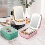 Personalised Watercolour Stave Musical Note Cartoon Character Leather Jewellery Box with LED Three-colour Adjustable Mirror Birthday Gift for Women
