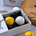 Personalised Mini Baseball Softball Keychain Set with Name and Box Wedding Party Thank You Gift for Groomsmen Ball Game Lovers