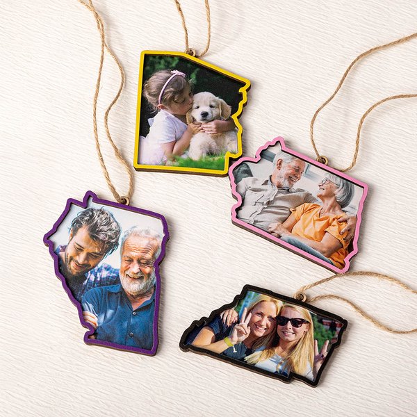 Personalised Multicolor State Map Photo Wooden Ornament Home Decor Long Distance Birthday Gift for Friend Family