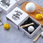 Personalised Mini Baseball Softball Keychain Set with Name and Box Wedding Party Thank You Gift for Groomsmen Ball Game Lovers