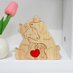 Rompecabezas de madera personalizado con familia de perros abrazando un corazón con nombres decoración de escritorio regalo de cumpleaños para familia