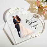Personalized Heart Shape Photo Acrylic Plaque with Name Date Home Decor Wedding Anniversary Gift for Newlyweds
