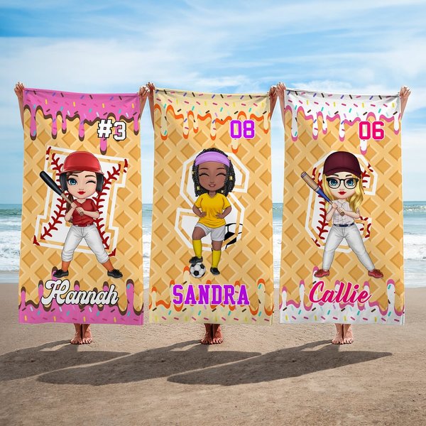 Toalla de playa de gran tamaño con nombre y número para fiesta en la playa regalo de cumpleaños para amantes del béisbol y el fútbol