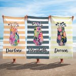 Personalisiertes Schnelltrocknendes Farbenfrohes Strandtuch Golftasche-Streifen-Design mit Namen Reisezubehör Geburtstag Geschenk für Golfliebhaber