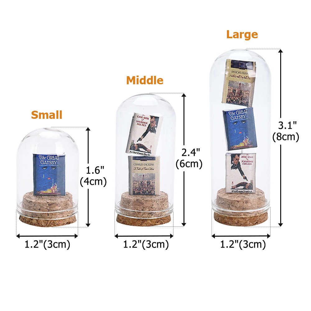 Personalized 1-3 Mini Book Display Glass Dome Cloche with Cork Base ...
