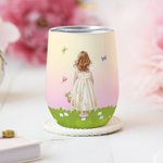 Personalized Birth Flower Basket Cartoon Flower Girl 12 oz Insulated Wine Tumbler with Name and Spill-proof Lid Bridal Shower Gift for Flower Girl
