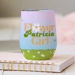 Personalized Birth Flower Basket Cartoon Flower Girl 12 oz Insulated Wine Tumbler with Name and Spill-proof Lid Bridal Shower Gift for Flower Girl