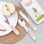 Personalized Flower Girl Character Name Kid’s Fork Spoon Knife 3 Pcs Cutlery Set with Case Wedding Party Favor Bridal Shower Gift for Girls