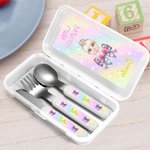 Personalised Cartoon Little Princess Bow Food-safe Stainless Steel Kid's Fork Spoon Knife 3 Pcs Cutlery Set with Name and Case Birthday Gift for Girls