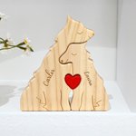 Rompecabezas de madera personalizado de familia de lobos con corazón y nombres decoración de escritorio regalo de aniversario para la familia