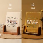 Veilleuse LED avec Socle en Bois Personnalisée avec Photos Noms et Textes Cadeau d'Anniversaire pour Maman ou Grand-mère