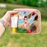 Personalized Blue Sky Sunset Cartoon Character Clear Waterproof Makeup Bag with Name Travel Accessories Birthday Gift for Her