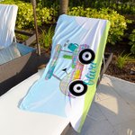 Personalized Golf Cart Stripe Oversized Quick Dry Beach Towel with Name Travel Accessory Birthday Gift for Golf Lover