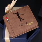 Personalized Male Ballet Dancer Silhouette Men's Leather Wallet with Engraved Name and Multiple Card Slots Birthday Anniversary Gift for Men