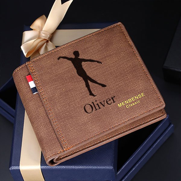 Personalized Male Ballet Dancer Silhouette Men's Leather Wallet with Engraved Name and Multiple Card Slots Birthday Anniversary Gift for Men