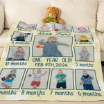 Gepersonaliseerde 1-12 maanden Babyfoto's Zachte Deken met Naam en Datum Kamer Decor Verjaardagscadeau voor Baby