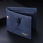 Personalized Male Ballet Dancer Silhouette Men's Leather Wallet with Engraved Name and Multiple Card Slots Birthday Anniversary Gift for Men