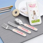 Personalized Flower Girl Character Name Kid’s Fork Spoon Knife 3 Pcs Cutlery Set with Case Wedding Party Favor Bridal Shower Gift for Girls