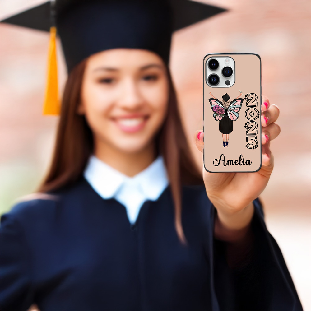 Personalised Birth Flower Butterfly Phone Case, Year Graduation ...