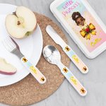 Personalised Cartoon Little Princess Bow Food-safe Stainless Steel Kid's Fork Spoon Knife 3 Pcs Cutlery Set with Name and Case Birthday Gift for Girls