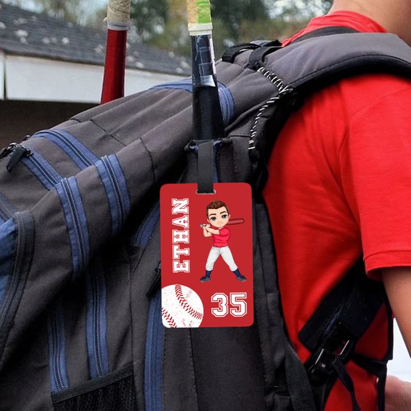 Personalized Cartoon Ball Sports Character Multicolour Luggage Tag with Name and Number Travel Accessories Birthday Gift for Ball Sports Lovers