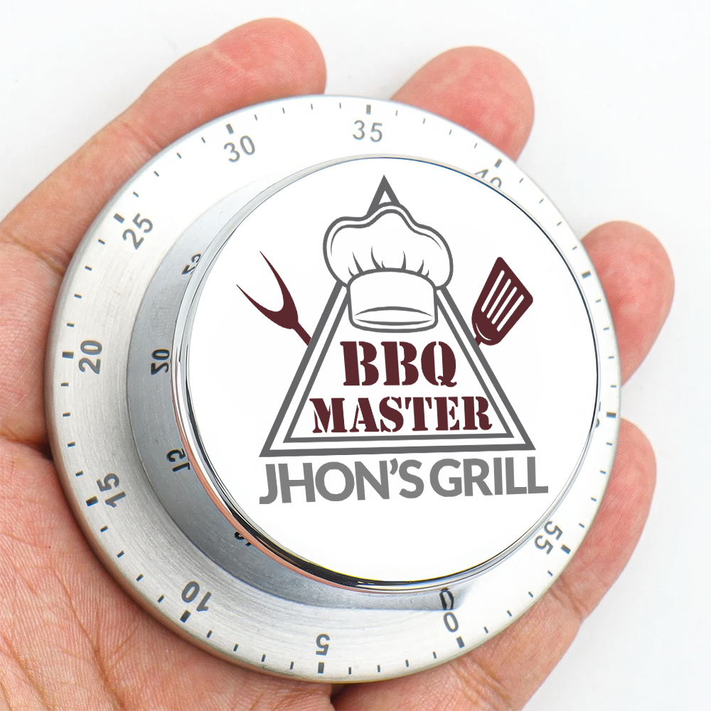 Chronomètre magnétique en acier inoxydable avec nom pour BBQ Master Kitchenware Cadeau d'anniversaire de fête des pères pour papa passionné de cuisine