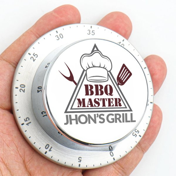 Personalised BBQ Master Kitchenware Flame Stainless Steel Magnetic Kitchen Timer with Name Birthday Father's Day Gift for Dad Cooking Enthusiast