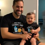 Personalized Our First Father's Day Beer Bottle 100% Cotton Baby Bodysuit T-shirt with Name and Year Family Outfits Birthday Gift for Dad Baby