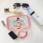 Personalized Blue Sky Sunset Cartoon Character Clear Waterproof Makeup Bag with Name Travel Accessories Birthday Gift for Her
