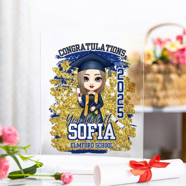 Gepersonaliseerde Gefeliciteerd Je hebt het gedaan Cartoon Karakter Acryl Plaquette met naam en jaar Afstuderen op school Keepsake Verjaardagscadeau voor afgestudeerden
