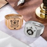 Bague Sceau Carrée Personnalisée avec Logo de l'École Blason et Texte Gravés Cadeau pour Hommes Diplômés