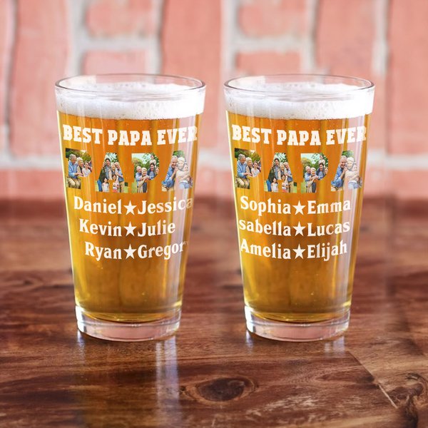 Bicchiere da birra personalizzato Best Dad Ever da 16 oz con foto e nomi Regalo di apprezzamento per la festa del papà, per il nonno e per gli amanti del liquore