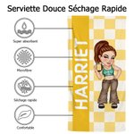 Serviette de Plage à Séchage Rapide Personnalisée avec Nom et Personnage de Dessin Animé Essentiel de Vacances à la Plage Cadeau pour Femme Homme