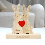 Personalisiertes Hasen-Familie Holzpuzzle mit 2-5 Namen Text Rotem Herz Haus Deko Muttertag Geburtstag Jahrestag Geschenk für Familie