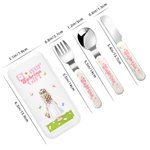 Personalized Flower Girl Character Name Kid’s Fork Spoon Knife 3 Pcs Cutlery Set with Case Wedding Party Favor Bridal Shower Gift for Girls