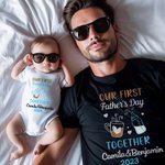 Personalized Our First Father's Day Beer Bottle 100% Cotton Baby Bodysuit T-shirt with Name and Year Family Outfits Birthday Gift for Dad Baby