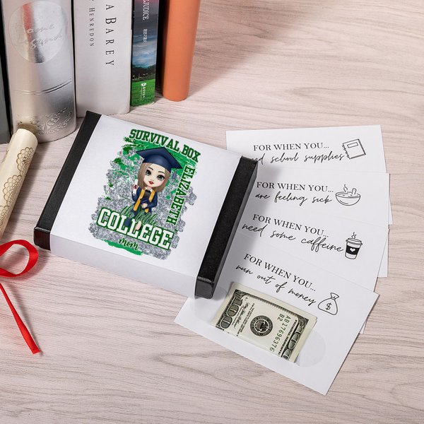 Personalized Cartoon Graduate Survival Box Cash Cards Holder with Name High School Graduation Gift for Freshmen College Student