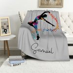 Personalized Watercolor Male Ballet Silhouette Soft Throw Blanket with Name Room Decor Birthday Dance Team Gift for Male Ballet Dancers